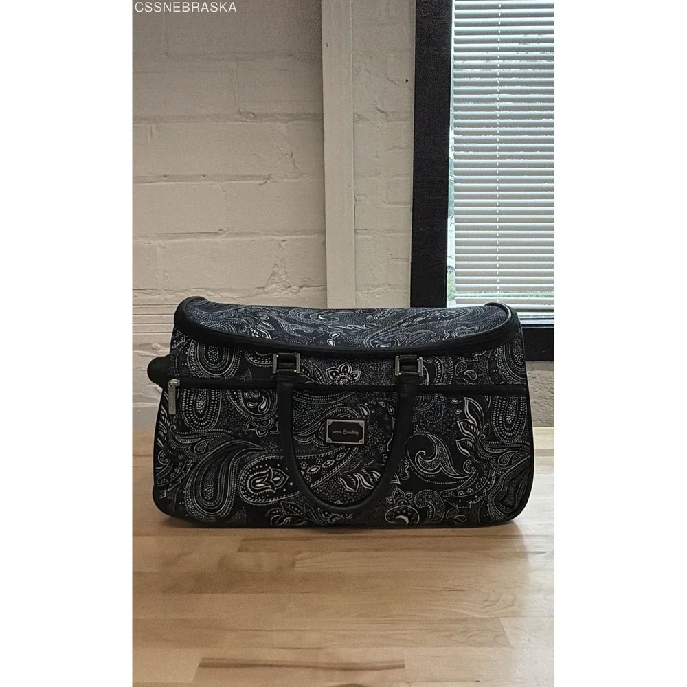 Vera Bradley Black White Paisley Wheeled Rolling Duffel Underseat Bag TSA Lock